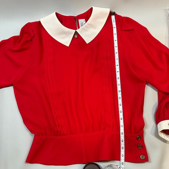 CHAUS // Vintage Red & Cream Blouse, Size 12 - Picture 7 of 7